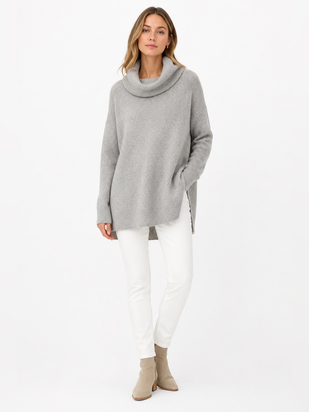 Vince Gray Oversized Cowl Neck Tunic Sweater XS NWOT